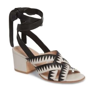 PLV Pour La Victoire Anisa Leather Black/White Ankle Wrap Heel Sandals